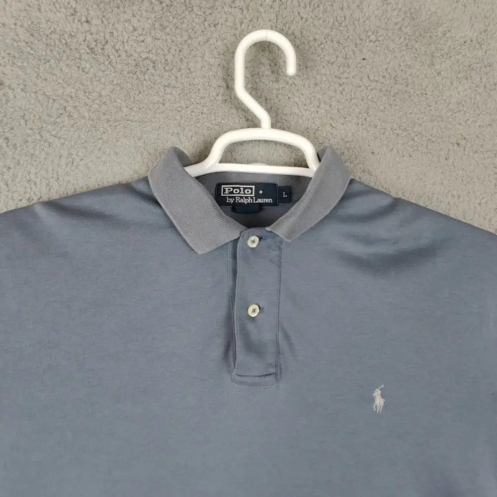 Polo Ralph Lauren Polo Shirt Mens Large Pony Grey Blue Embroidered Preppy Rugby